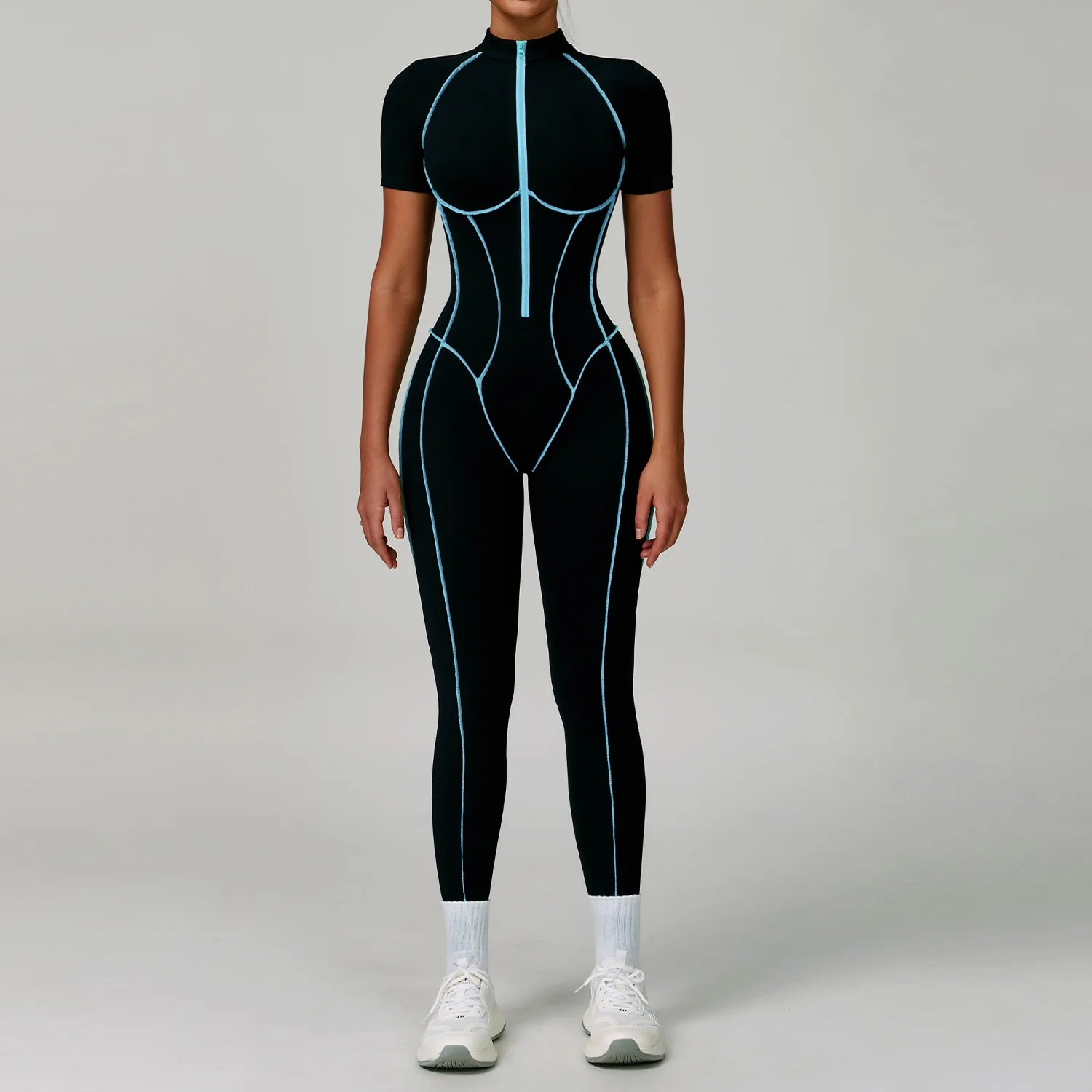 Macacão Fitness Feminino Manga Curta com Zíper – Push Up One Piece | Fit Diamond