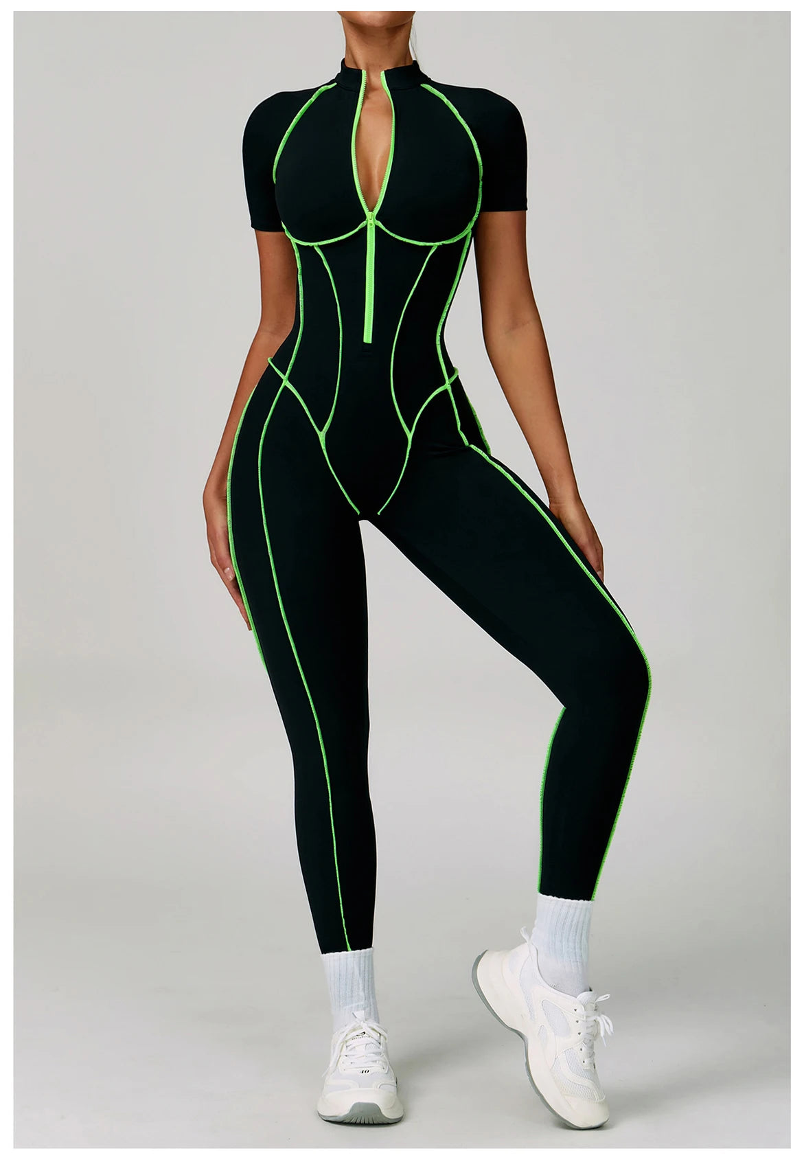 Macacão Fitness Feminino Manga Curta com Zíper – Push Up One Piece | Fit Diamond