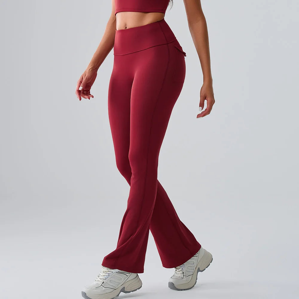 Calça Flare Fitness Push Up – Cintura Alta, Super Elástica, com Bolsos e Boca de Sino