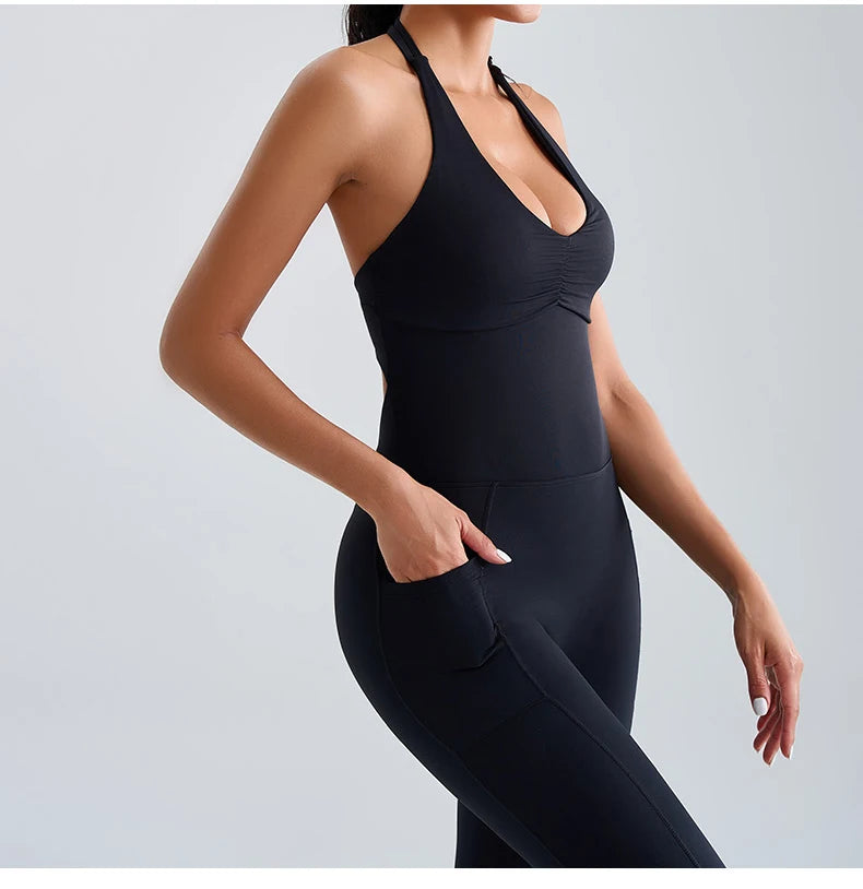 Macacão Fitness Feminino Sem Manga com Bolsos – Push Up One Piece | Fit Diamond