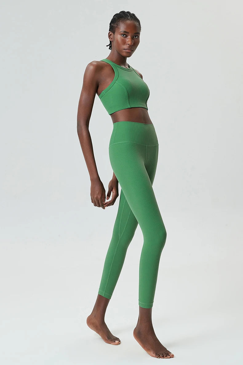 Conjunto Fitness Top e Calça Feminino 2 Peças Fit Diamond – Ribbed Slim Fit Alta Sustentação