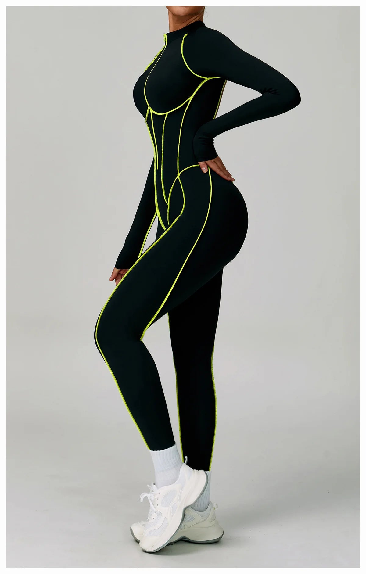 Macacão Fitness Feminino Curto com Manga Longa e Zíper – One Piece | Fit Diamond