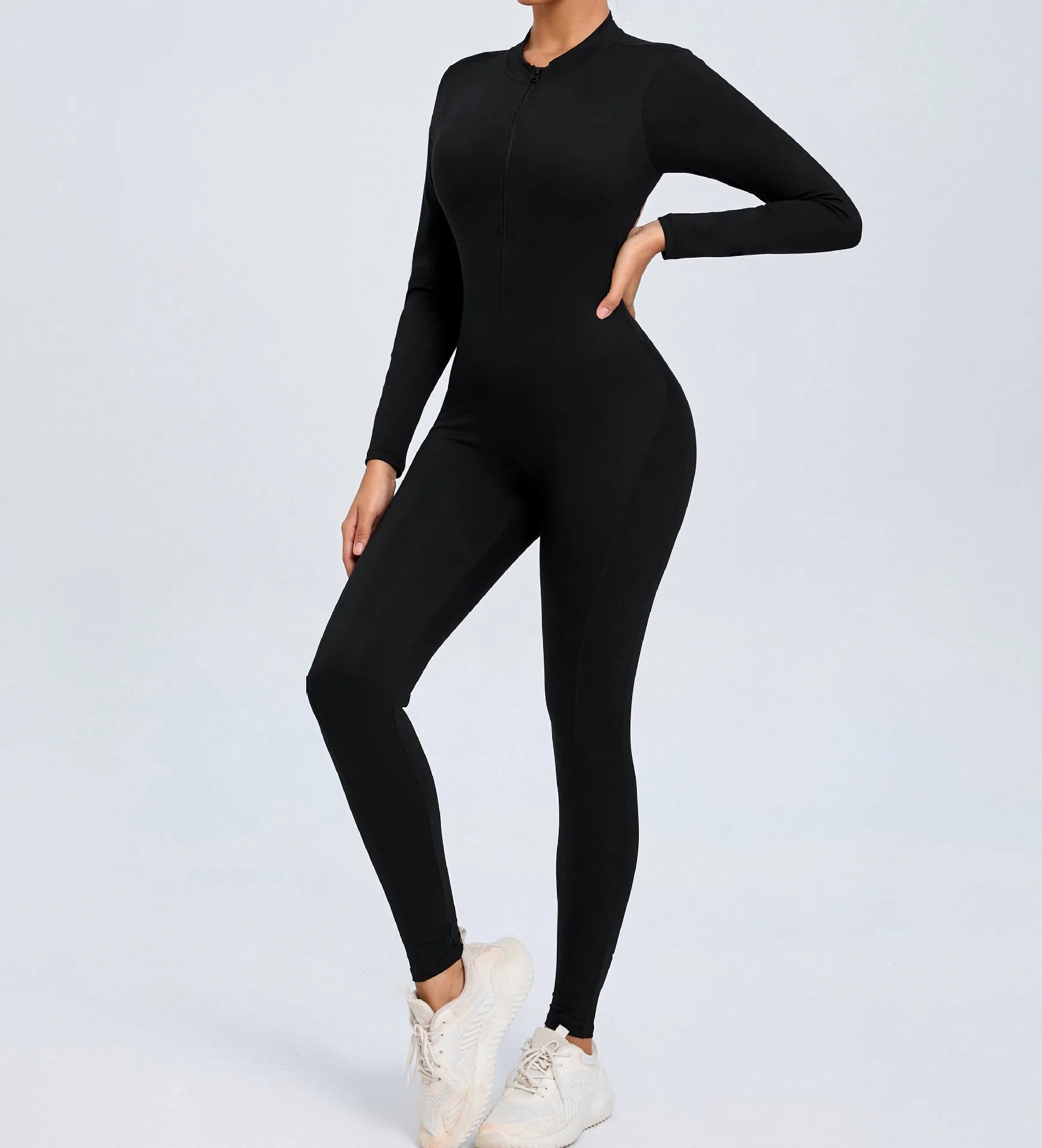 Macacão Fitness Feminino Longo – Manga Comprida, Decote Aberto & Zíper Frontal | One Piece Fit Diamond