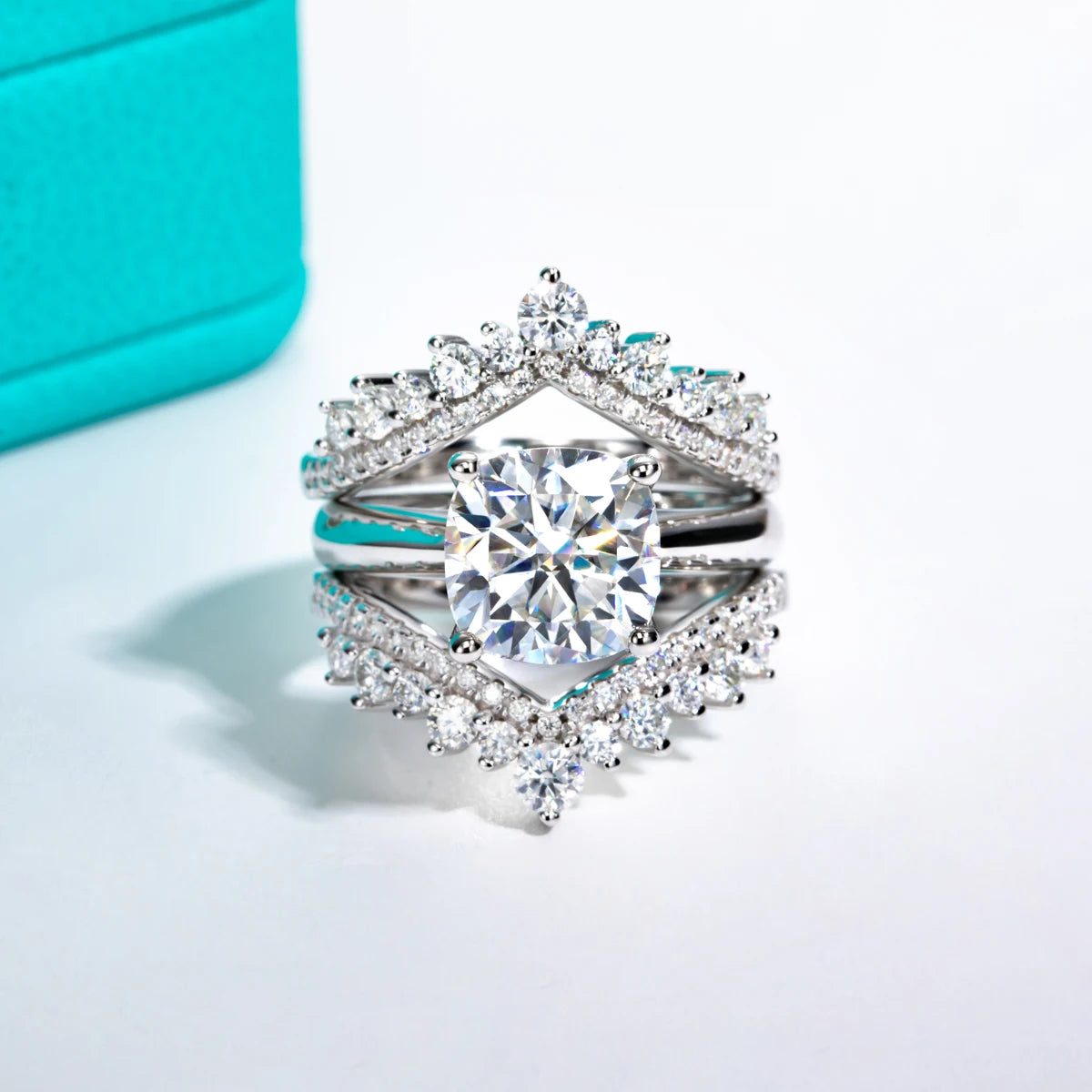 Anel de Noivado Moissanita Cushion Cut 3.5ct em Prata 925