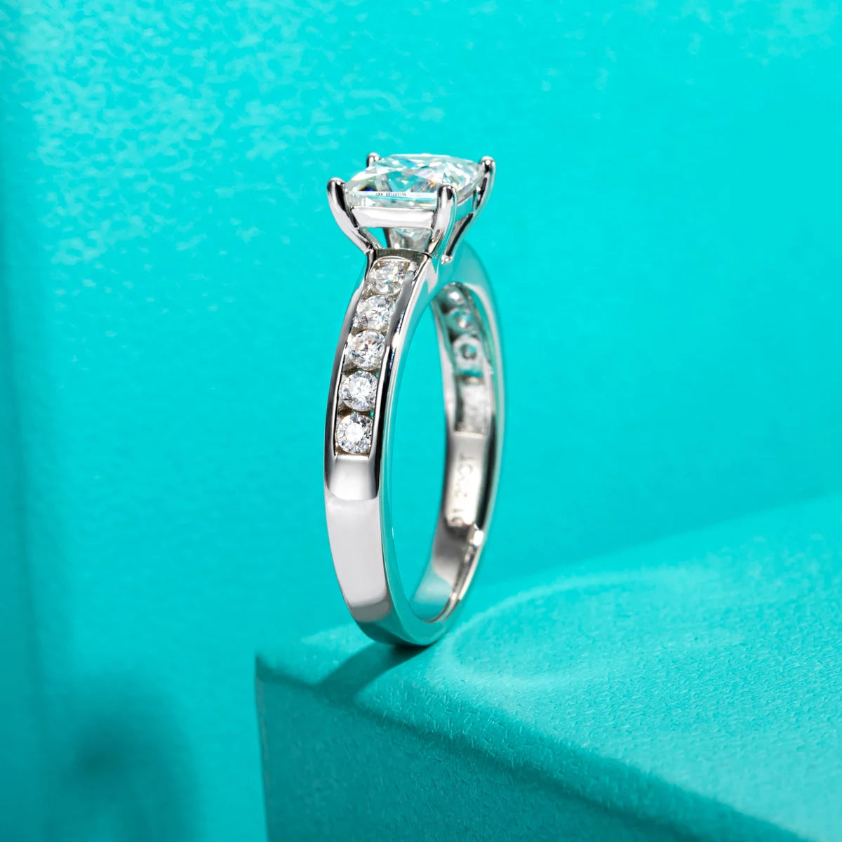 Conjunto de Noivado Moissanita Princess Cut 1.2ct D Color em Prata 925