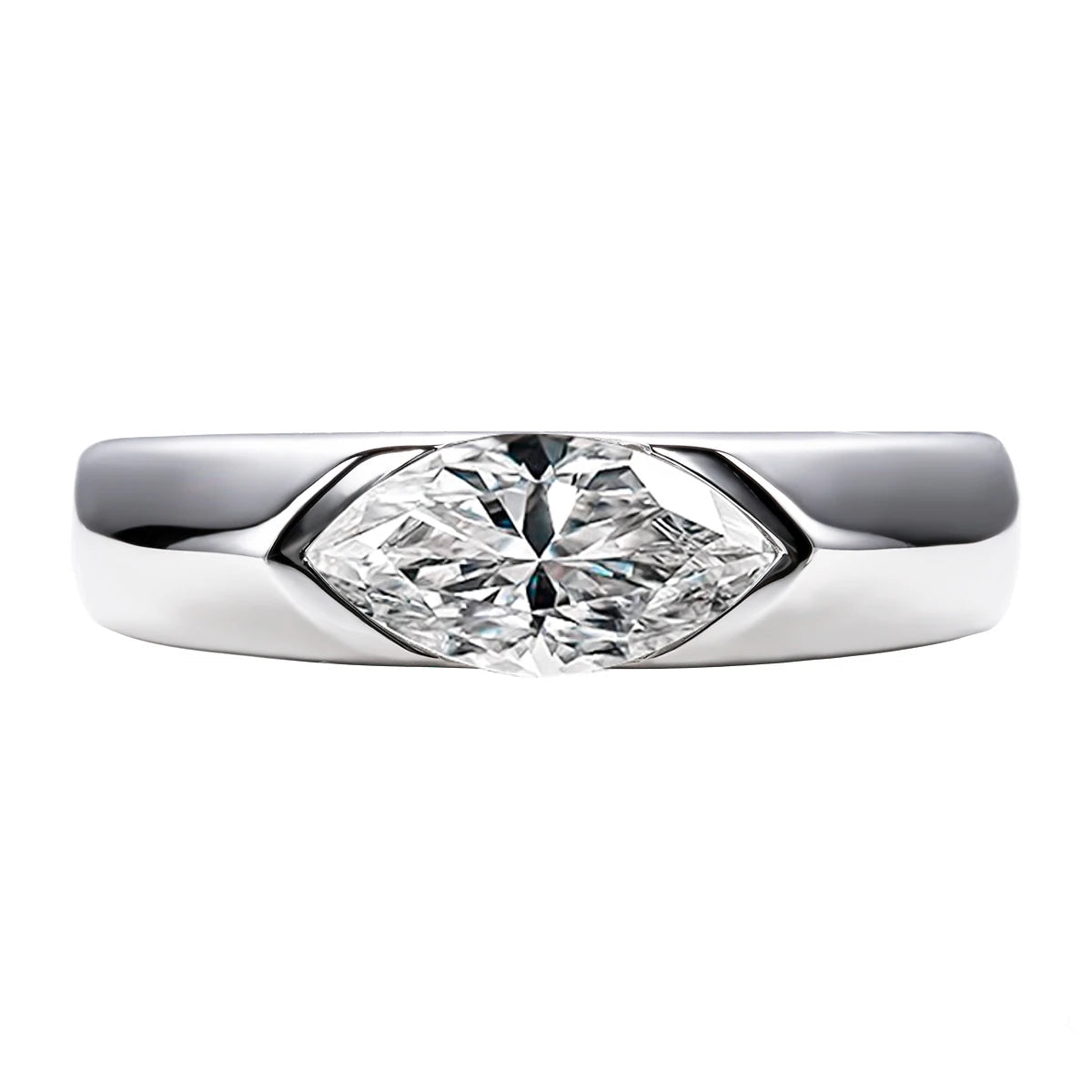 Anel Marquise com Moissanita  Navete 1ct em Prata 925 – Cor D VVS1, Unissex com Banho de Ouro 18K