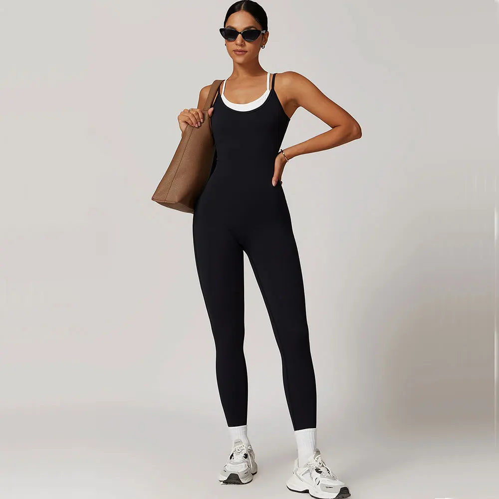 Macacão Fitness Feminino Color Block Costas Cruzadas com Bolsos | Fit Diamond