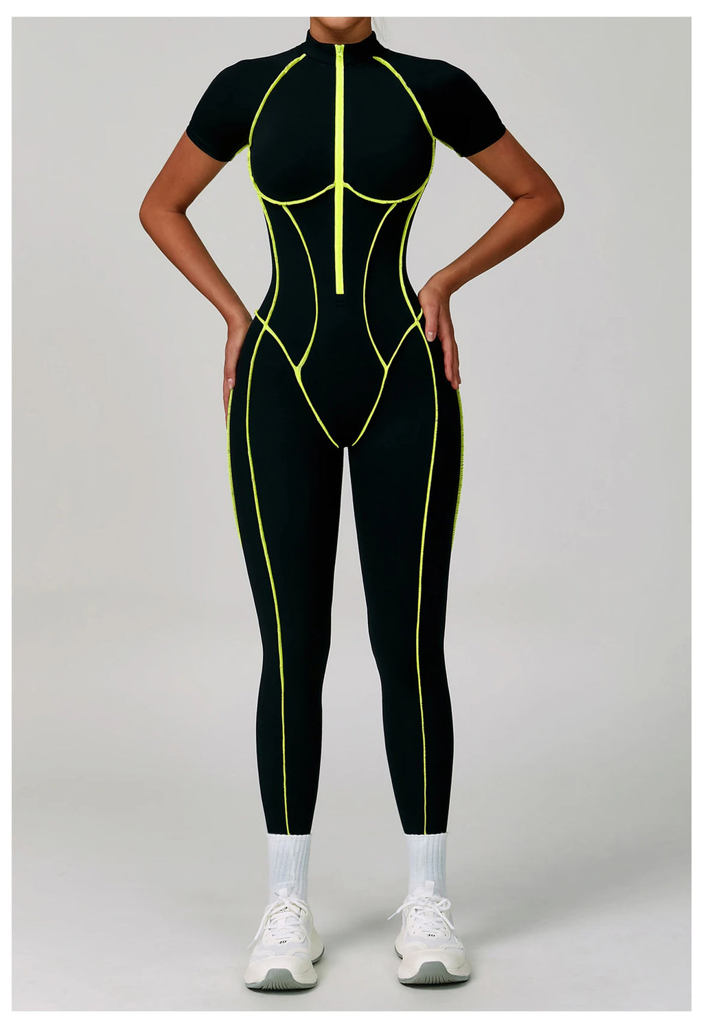 Macacão Fitness Feminino Manga Curta com Zíper – Push Up One Piece | Fit Diamond