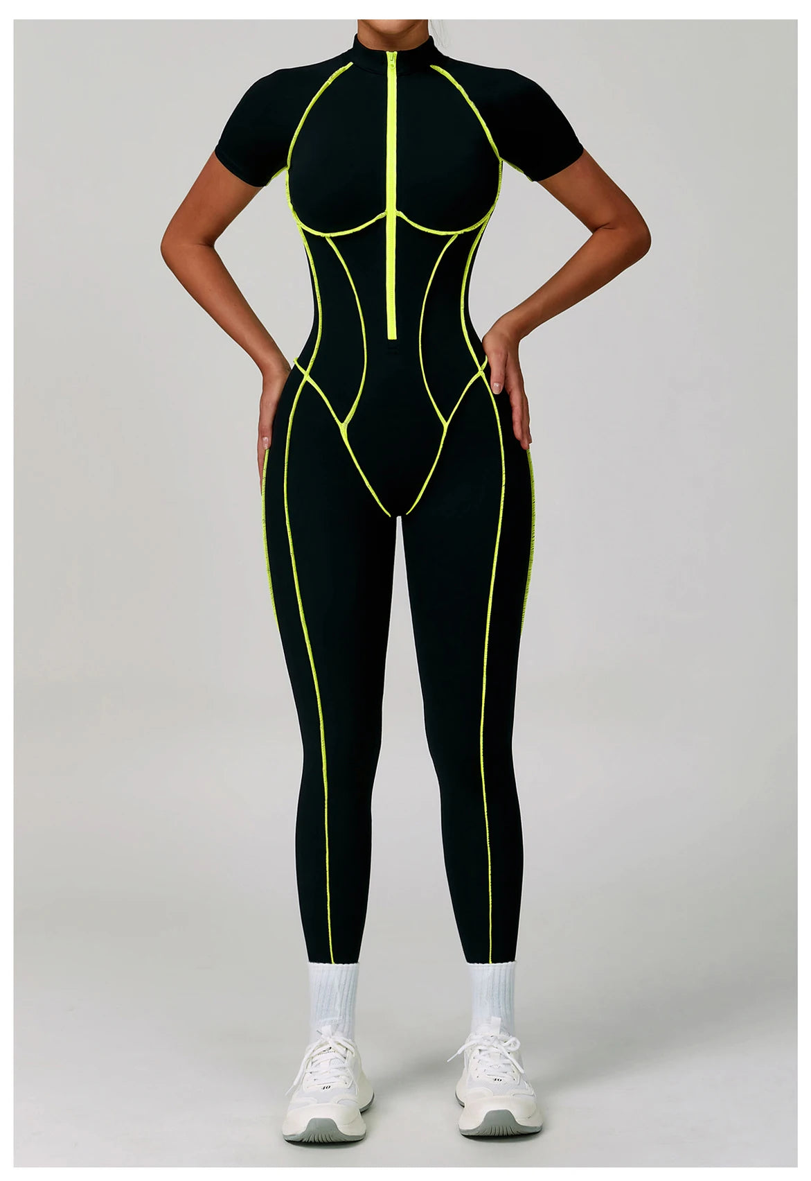 Macacão Fitness Feminino Manga Curta com Zíper – Push Up One Piece | Fit Diamond