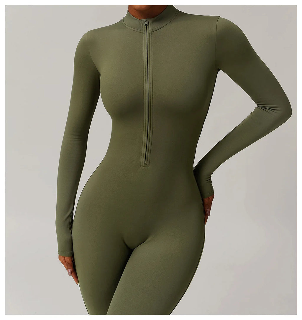 Macacão Fitness Feminino Manga Longa Inverno com Zíper – Push Up One Piece | Fit Diamond