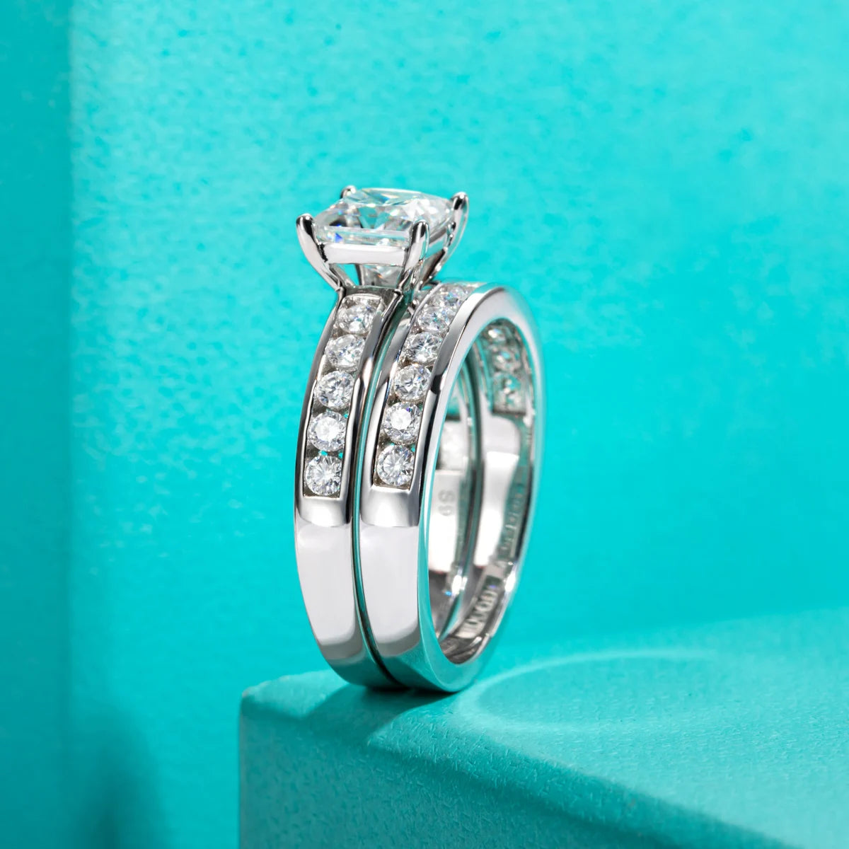 Conjunto de Noivado Moissanita Princess Cut 1.2ct D Color em Prata 925