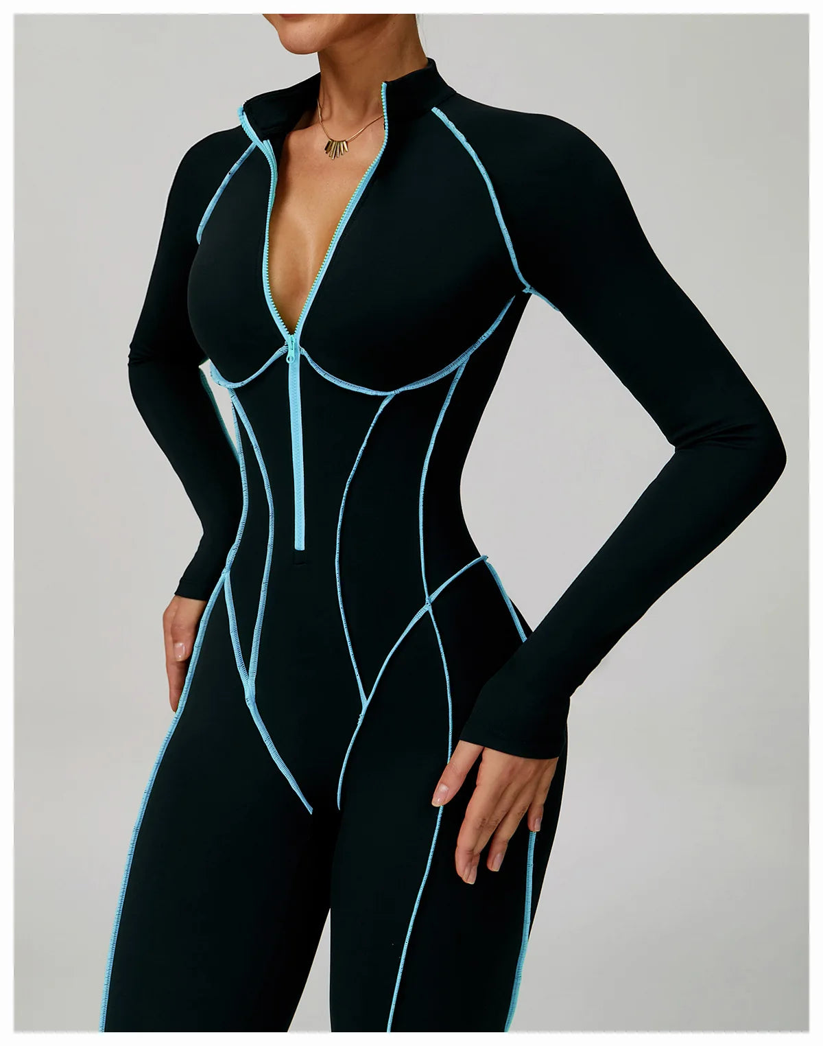 Macacão Fitness Feminino Curto com Manga Longa e Zíper – One Piece | Fit Diamond