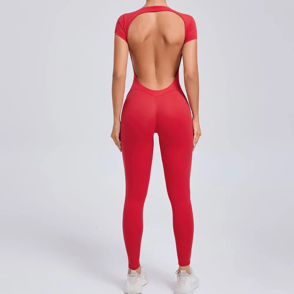 Macacão Fitness Feminino One Piece – Manga Curta, Modelagem Push Up, Yoga & Treino Fit Diamond