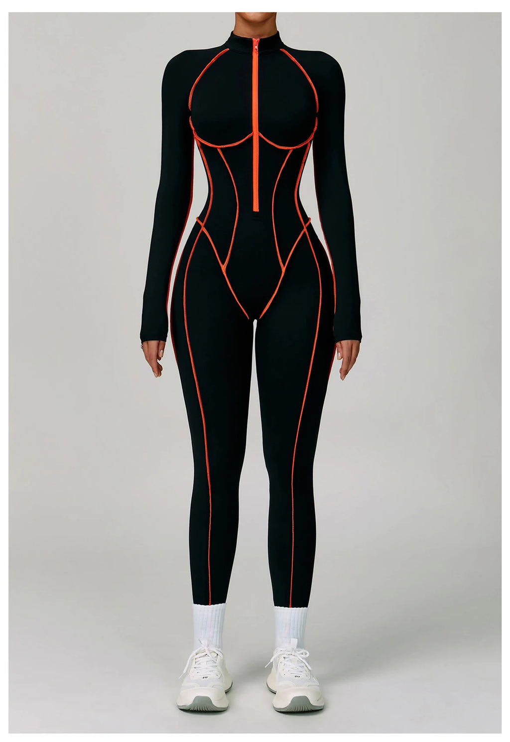 Macacão Fitness Feminino Curto com Manga Longa e Zíper – One Piece | Fit Diamond