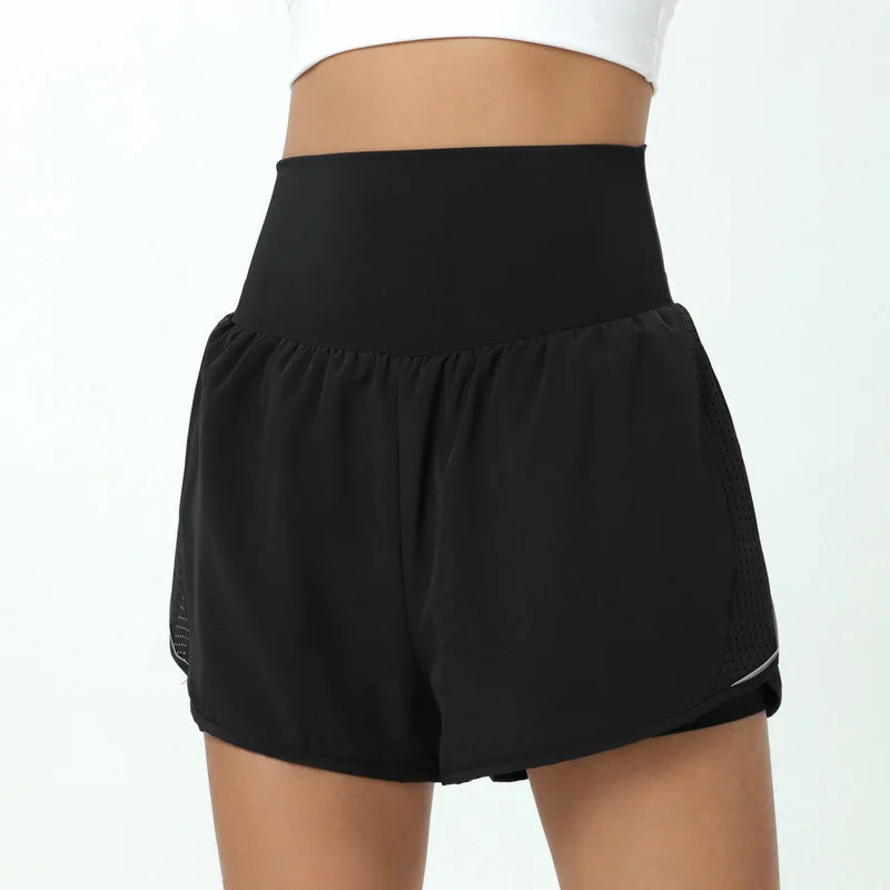 Shorts Feminino Fit Diamonds 2 in 1 — Cintura Alta, Forro Interno Compression e Secagem Rápida