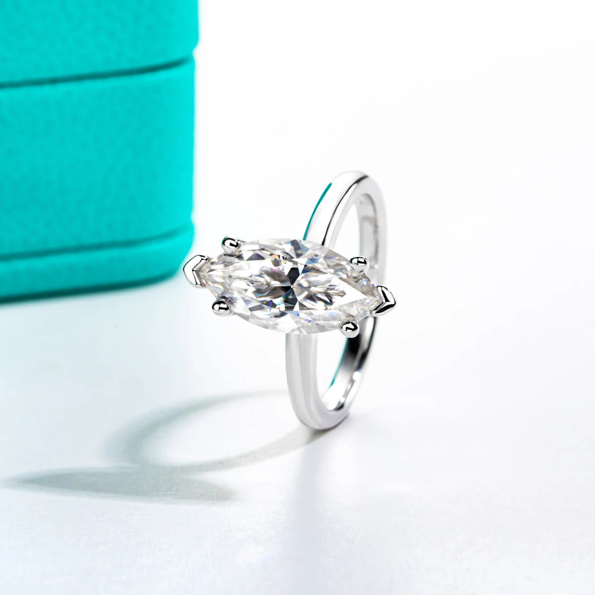Anel de Noivado com Moissanita Marquise 3ct em Prata 925 – Cor D VVS1, Clássico de Luxo Feminino