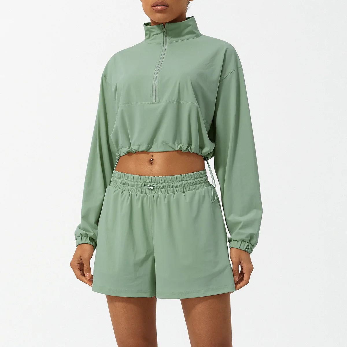 Conjunto Fitness Feminino Fit Diamonds Outdoor — Top Manga Longa + Legging com Bolsos e Secagem Rápida