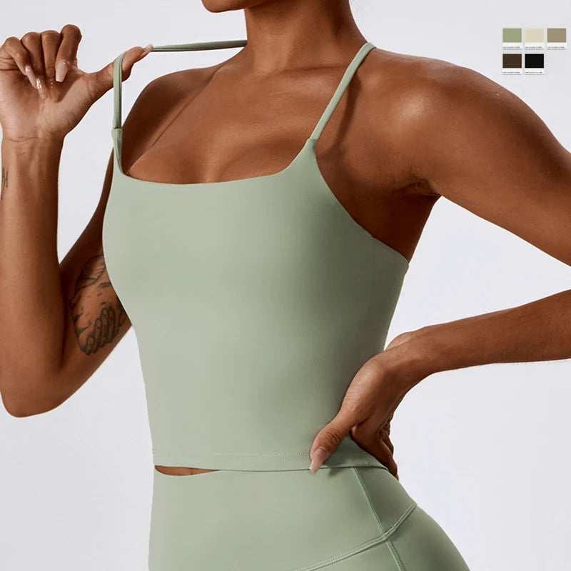 Top Feminino Fit Diamonds Buttery Soft — Bojo Removível, Costas Cruzadas e Toque de Segunda Pele