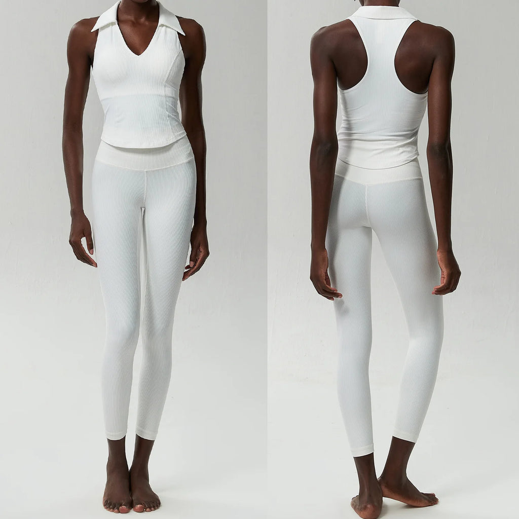 Conjunto Fitness Blusa Polo e Calça  Feminino 2 Peças Fit Diamond – Ribbed Seamless Slim Fit