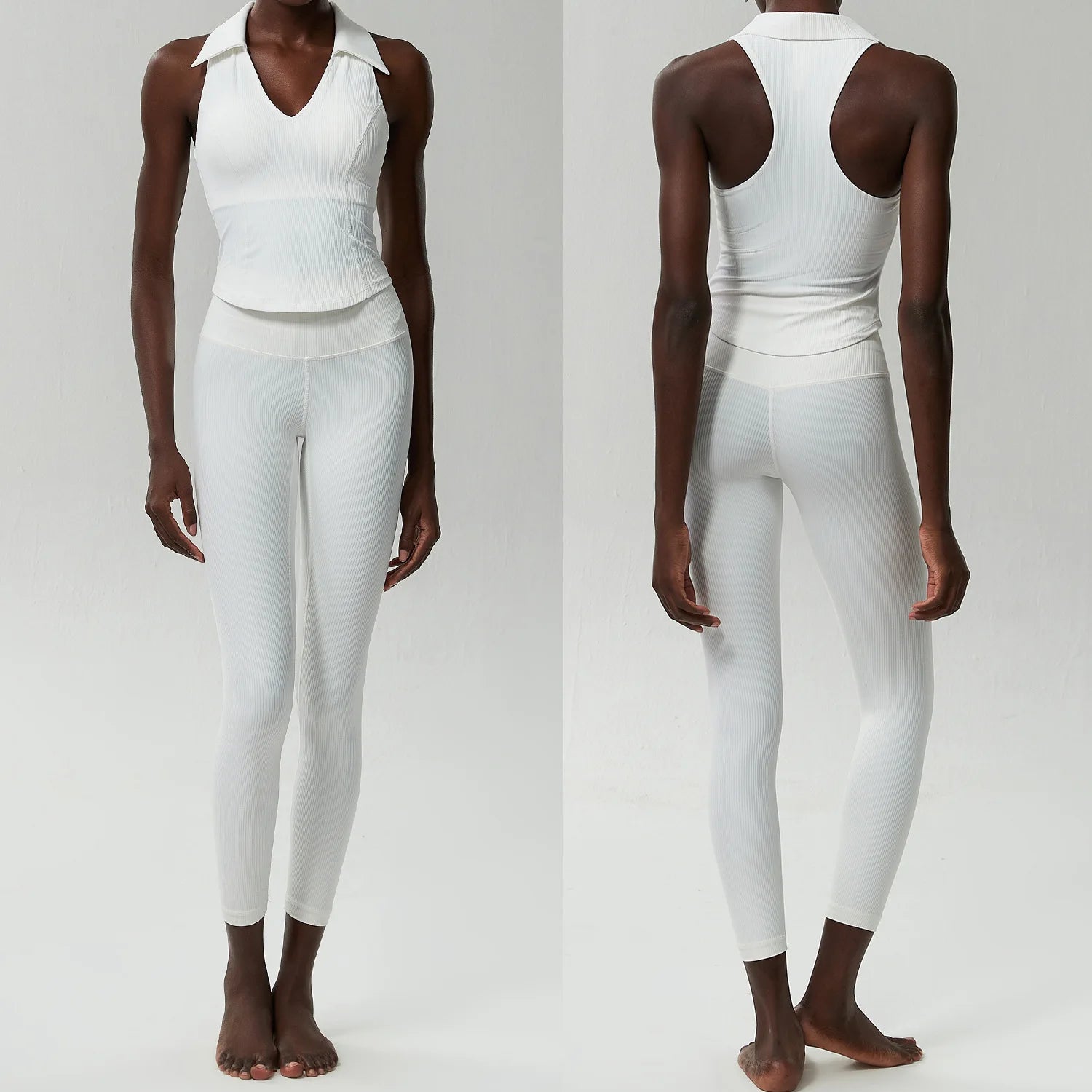 Conjunto Fitness Blusa Polo e Calça  Feminino 2 Peças Fit Diamond – Ribbed Seamless Slim Fit