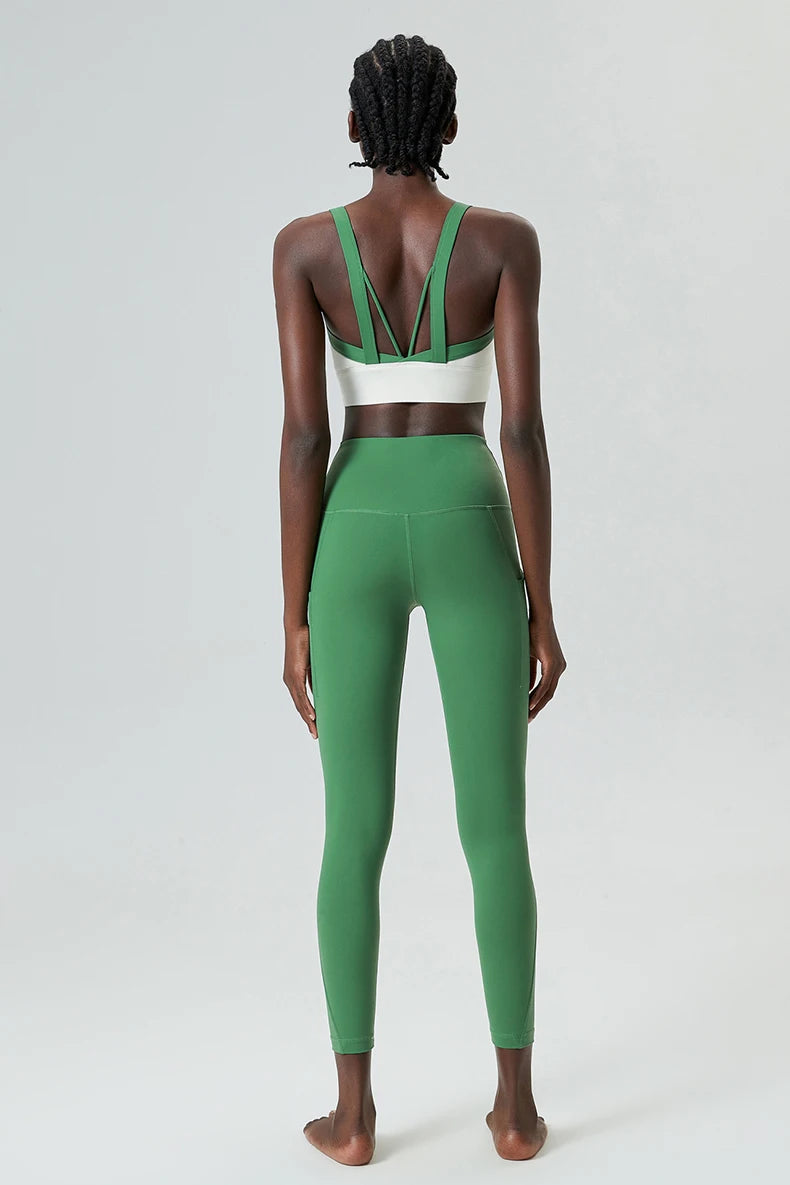 Conjunto Fitness Feminino Fit Diamonds High Impact — Top + Legging com Bolsos e Compressão Premium