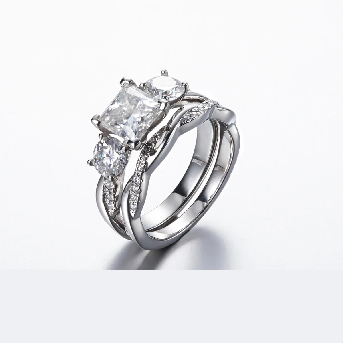 Conjunto de Noivado Moissanita Princess Cut 1.5ct em Prata 925 | Bridal Set