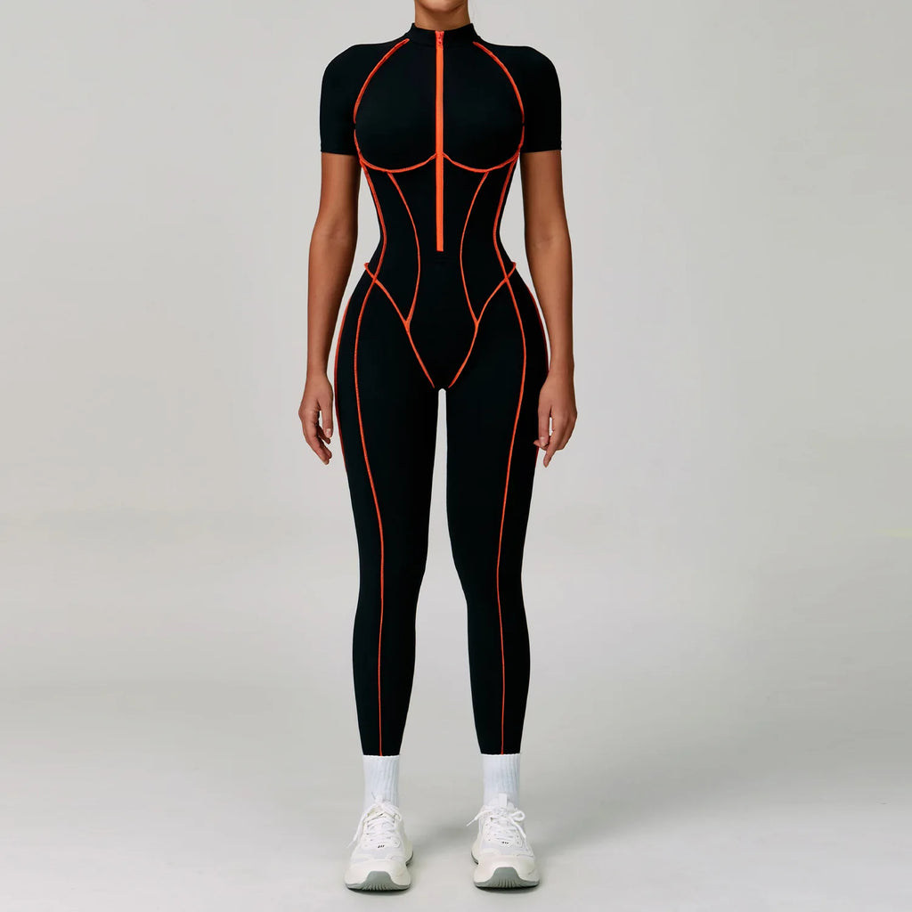Macacão Fitness Feminino Manga Curta com Zíper – Push Up One Piece | Fit Diamond