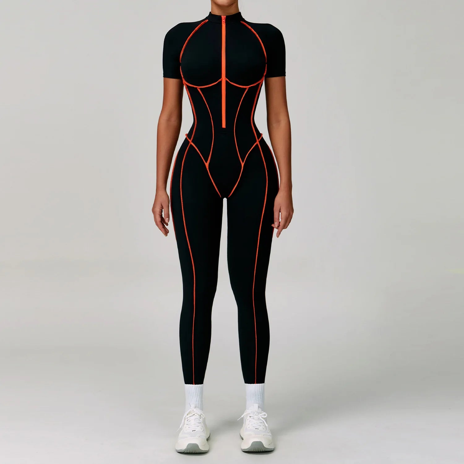 Macacão Fitness Feminino Manga Curta com Zíper – Push Up One Piece | Fit Diamond
