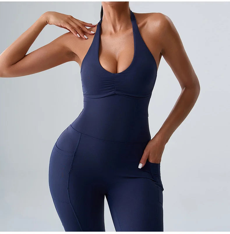 Macacão Fitness Feminino Sem Manga com Bolsos – Push Up One Piece | Fit Diamond