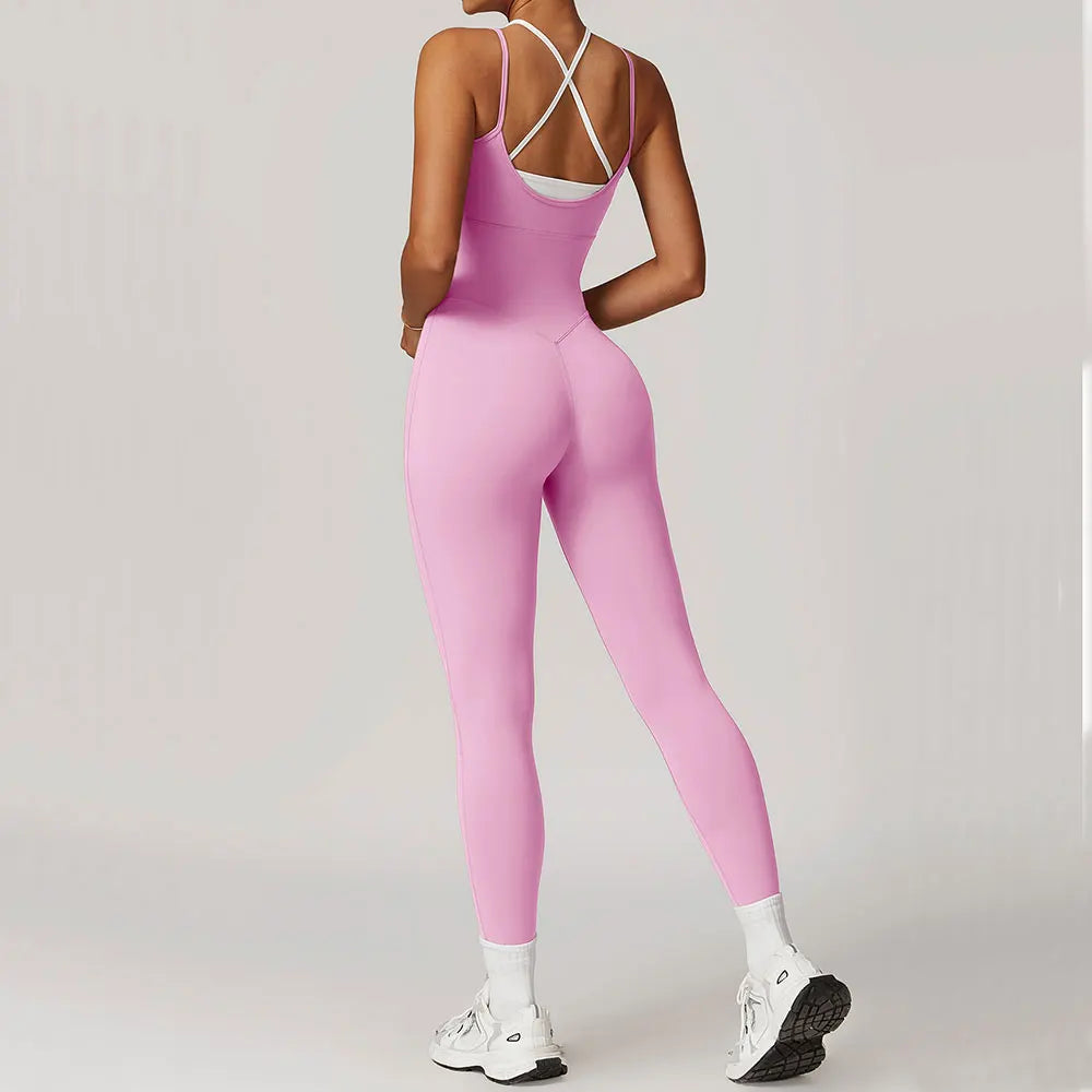 Macacão Fitness Feminino Color Block Costas Cruzadas com Bolsos | Fit Diamond