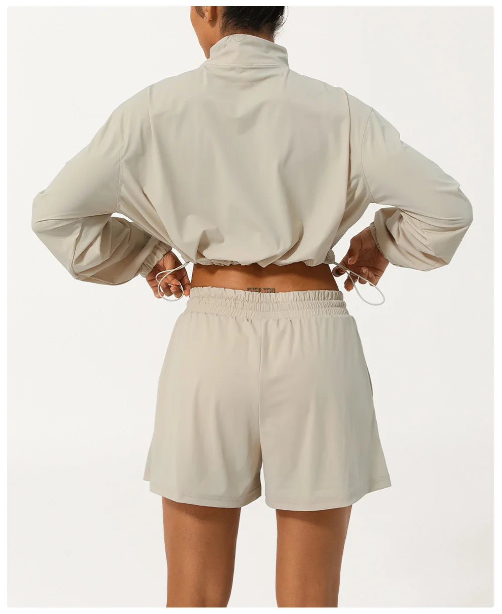 Conjunto Fitness Feminino Fit Diamonds Outdoor — Top Manga Longa + Legging com Bolsos e Secagem Rápida