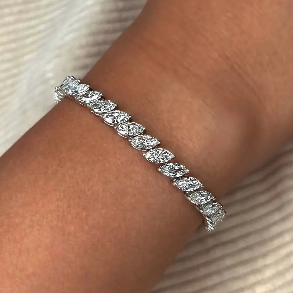 Riviera Navetes Bracelete Moissanita Marquise 0.5ct em Prata 925 com Banho de Ouro 18K