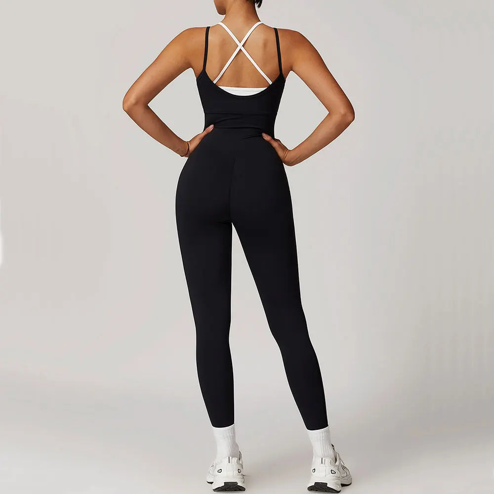 Macacão Fitness Feminino Color Block Costas Cruzadas com Bolsos | Fit Diamond