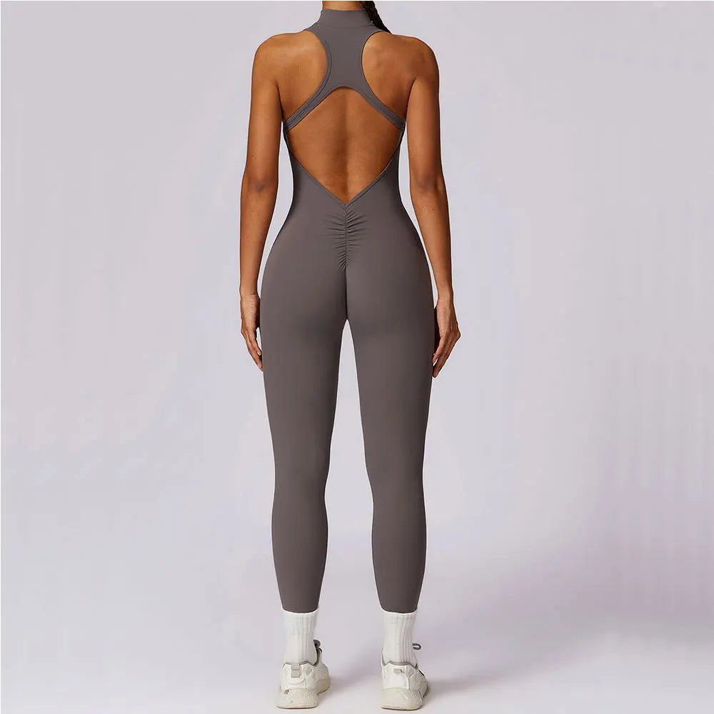 Macacão Fit Diamond com Zíper – Push Up, Compressão e Secagem Rápida