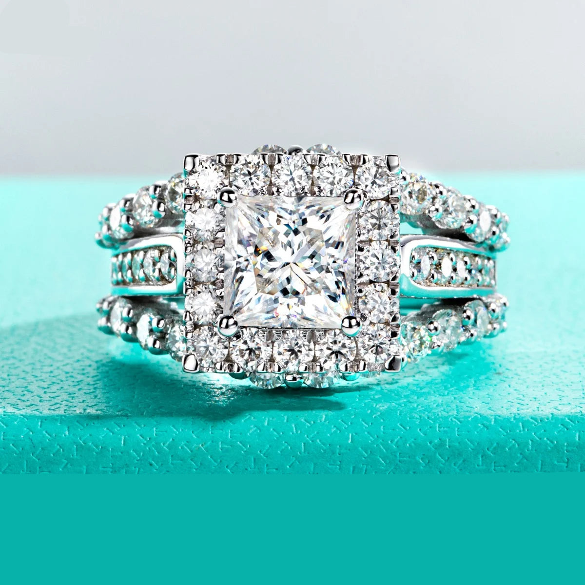 Anel de Noivado Moissanita Princess Cut 3.88ct D Color em Prata 925 Luxo Feminino