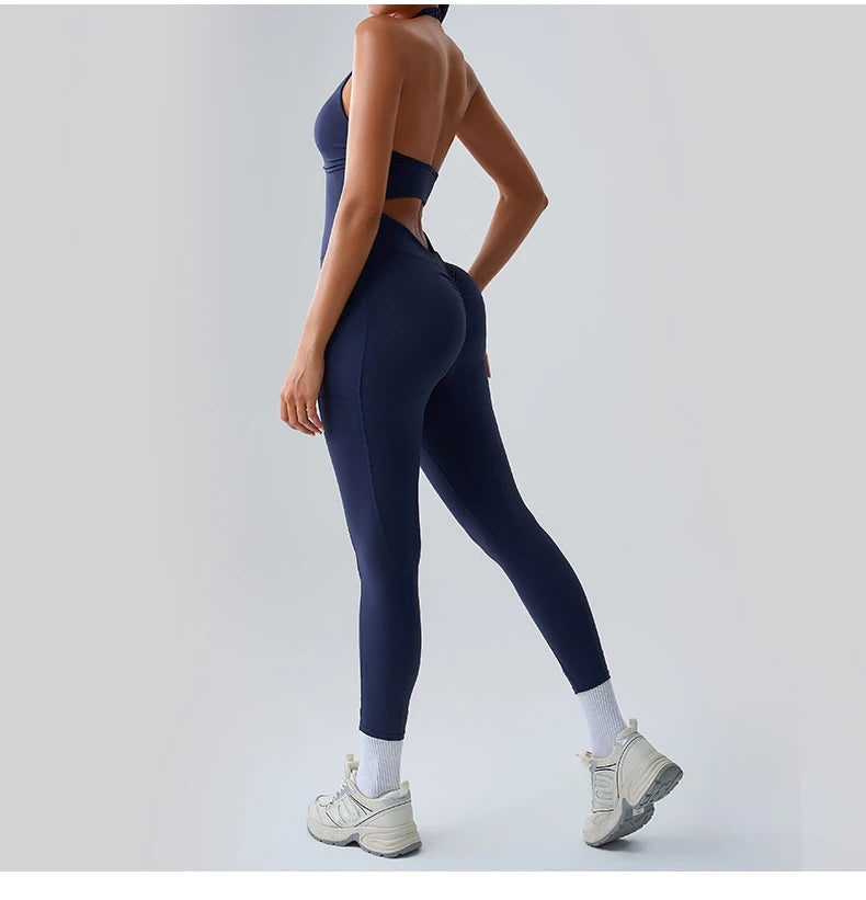 Macacão Fitness Feminino Sem Manga com Bolsos – Push Up One Piece | Fit Diamond