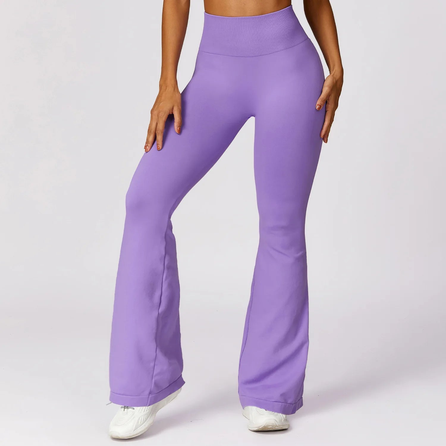 Calça Flare Feminina Sem Costura – Cintura Alta, Modelagem Confortável, Ideal para Yoga e Academia