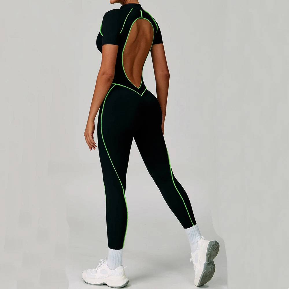 Macacão Fitness Feminino Manga Curta com Zíper – Push Up One Piece | Fit Diamond