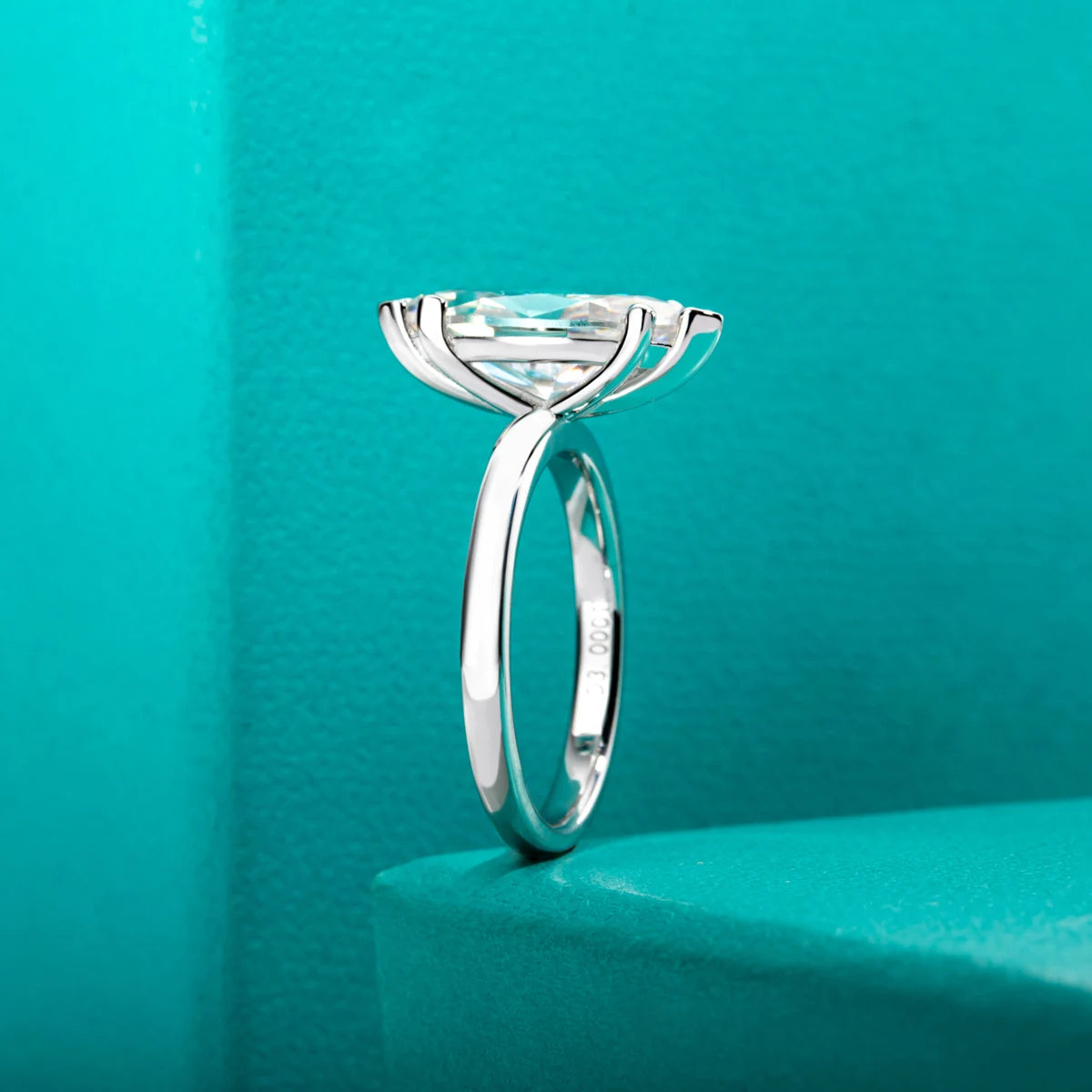 Anel de Noivado com Moissanita Marquise 3ct em Prata 925 – Cor D VVS1, Clássico de Luxo Feminino