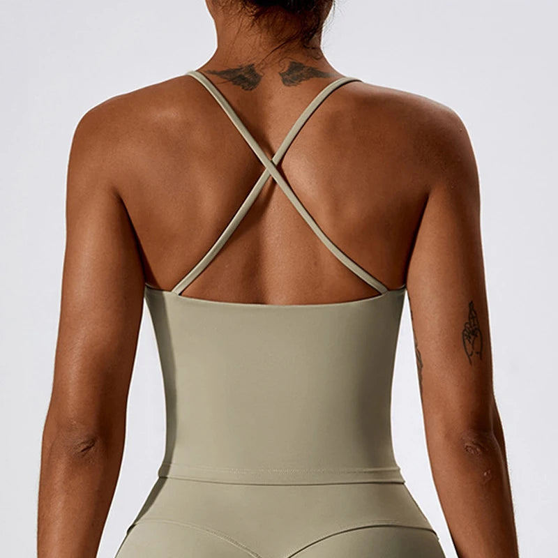 Top Feminino Fit Diamonds Buttery Soft — Bojo Removível, Costas Cruzadas e Toque de Segunda Pele