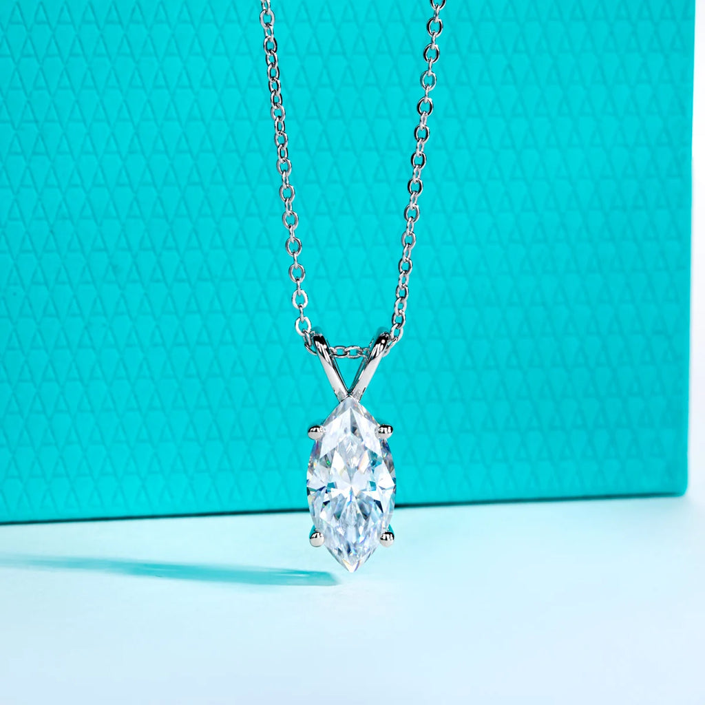 Colar com Pingente de Moissanita Marquise 2ct/3ct/4ct/5ct em Prata 925 – Cor D VVS1, Design Elegante