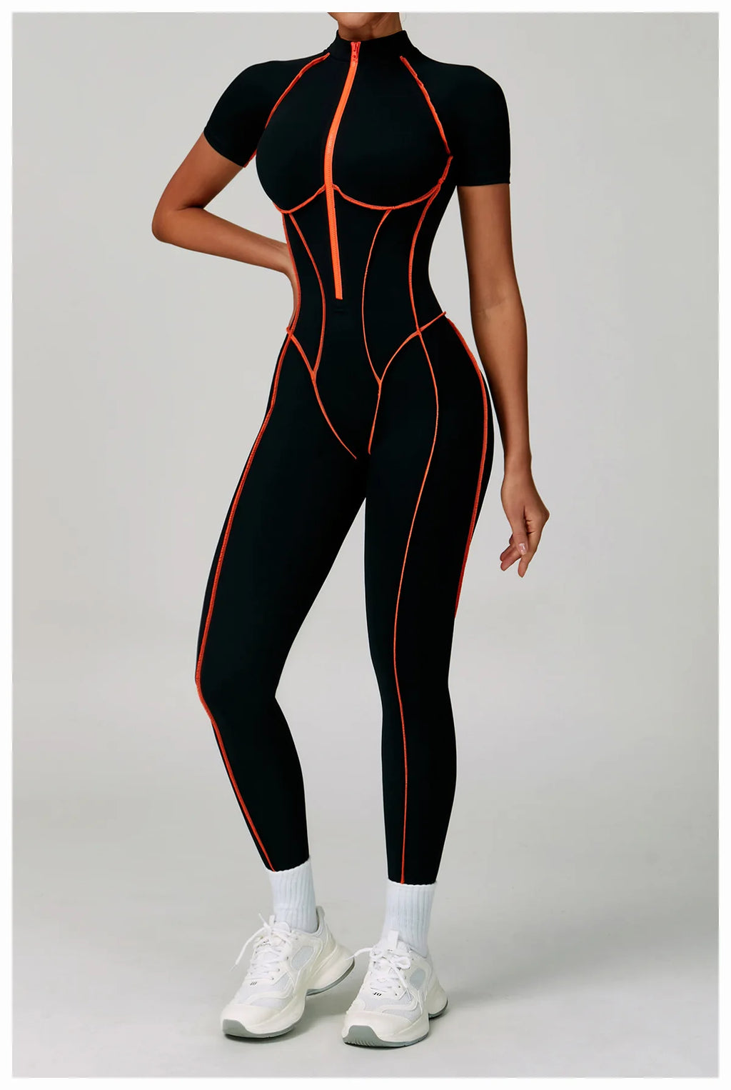 Macacão Fitness Feminino Manga Curta com Zíper – Push Up One Piece | Fit Diamond