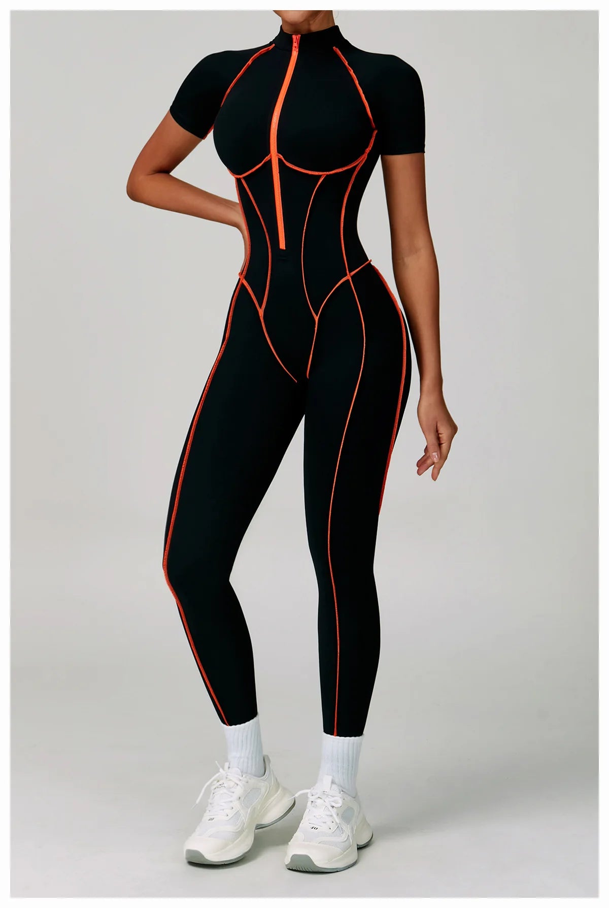 Macacão Fitness Feminino Manga Curta com Zíper – Push Up One Piece | Fit Diamond