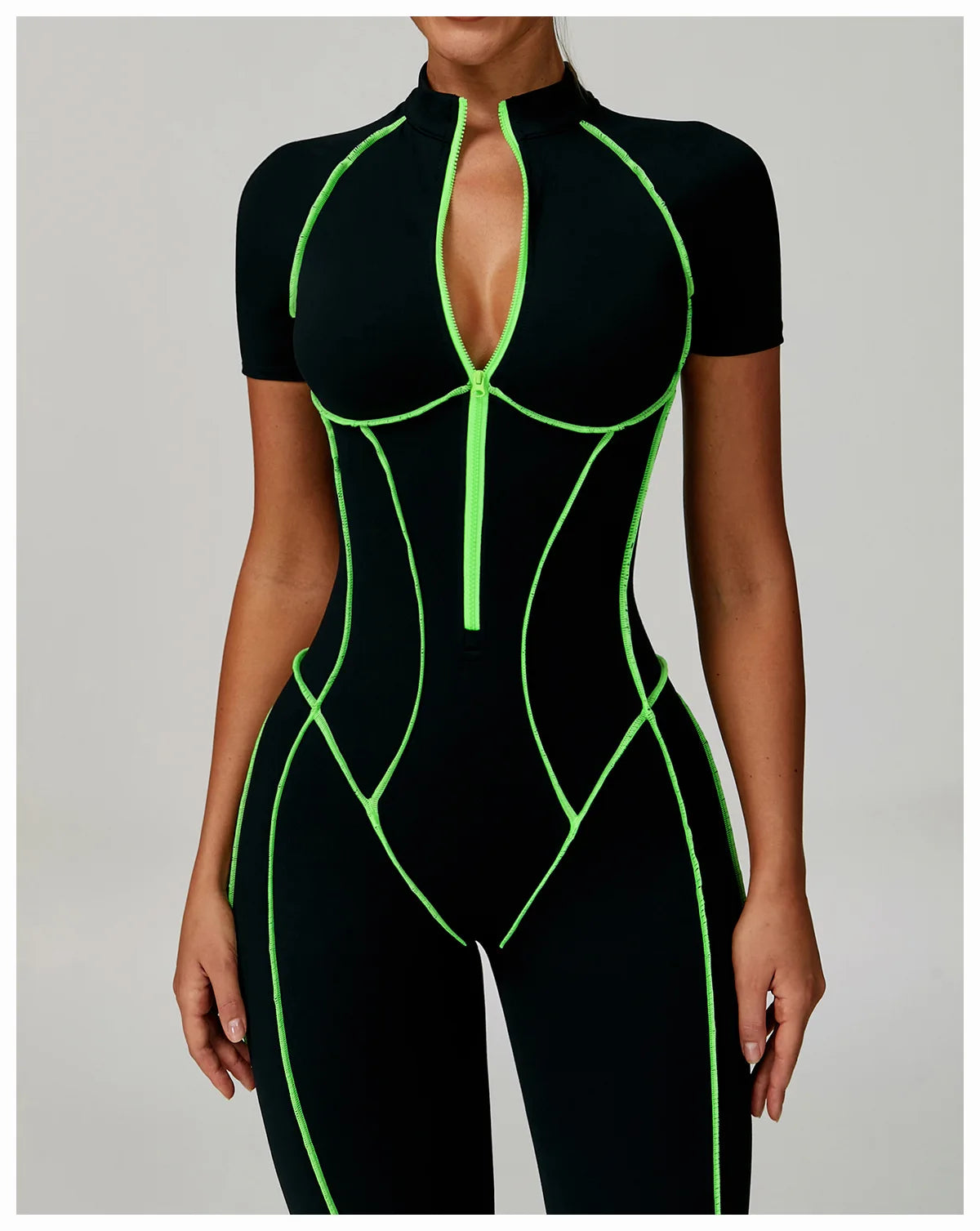 Macacão Fitness Feminino Manga Curta com Zíper – Push Up One Piece | Fit Diamond