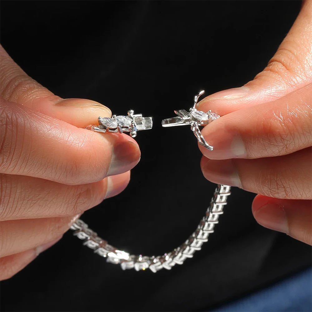 Riviera Navetes Bracelete Moissanita Marquise 0.5ct em Prata 925 com Banho de Ouro 18K