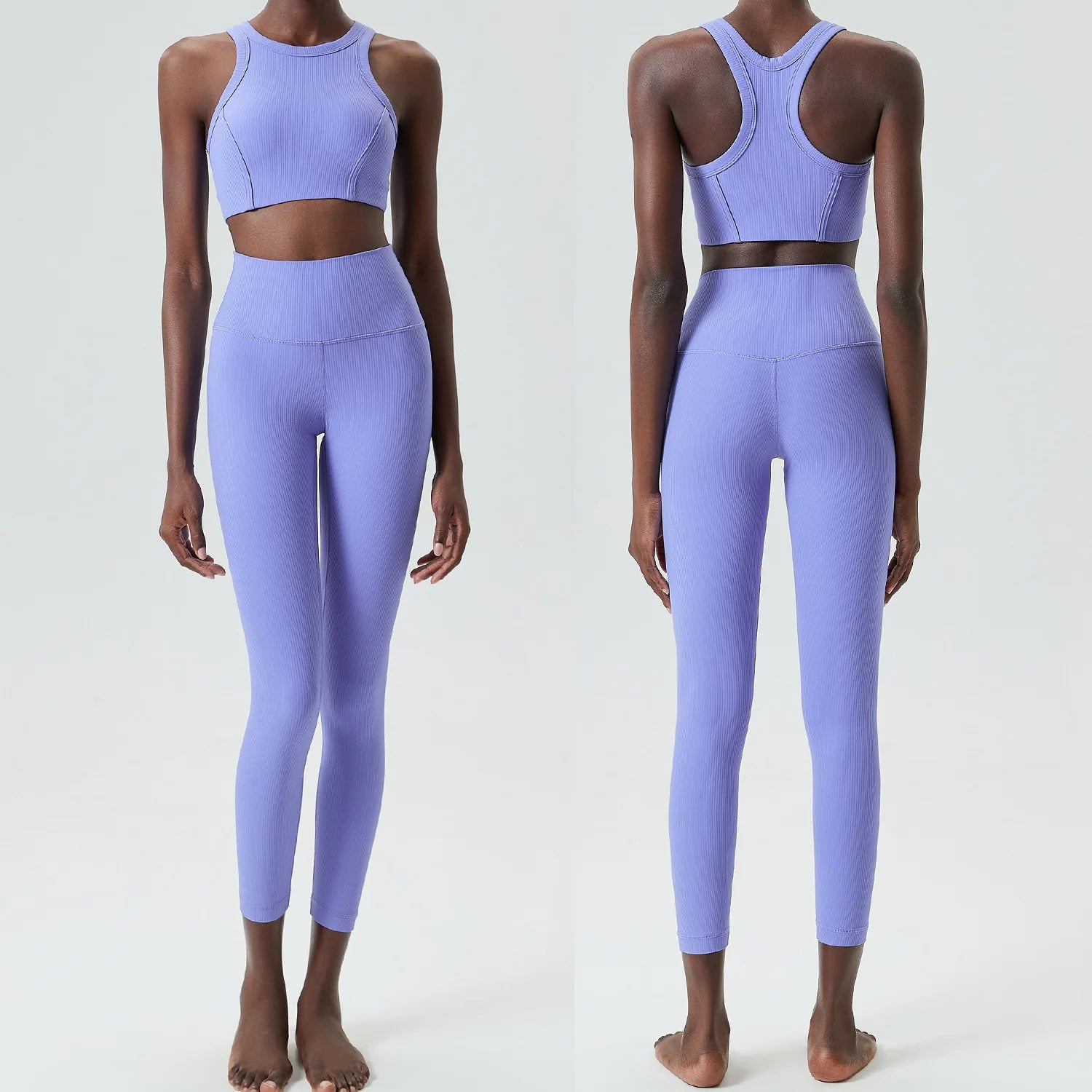 Conjunto Fitness Top e Calça Feminino 2 Peças Fit Diamond – Ribbed Slim Fit Alta Sustentação