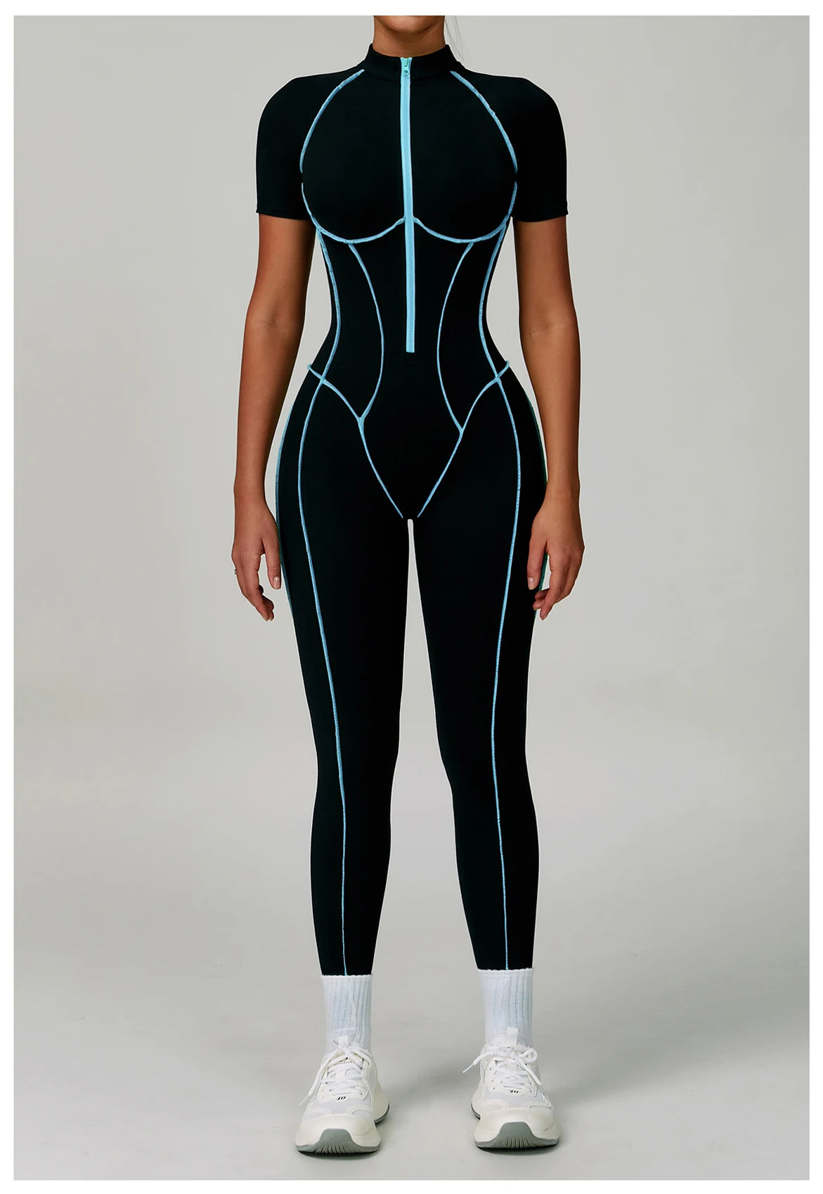 Macacão Fitness Feminino Manga Curta com Zíper – Push Up One Piece | Fit Diamond