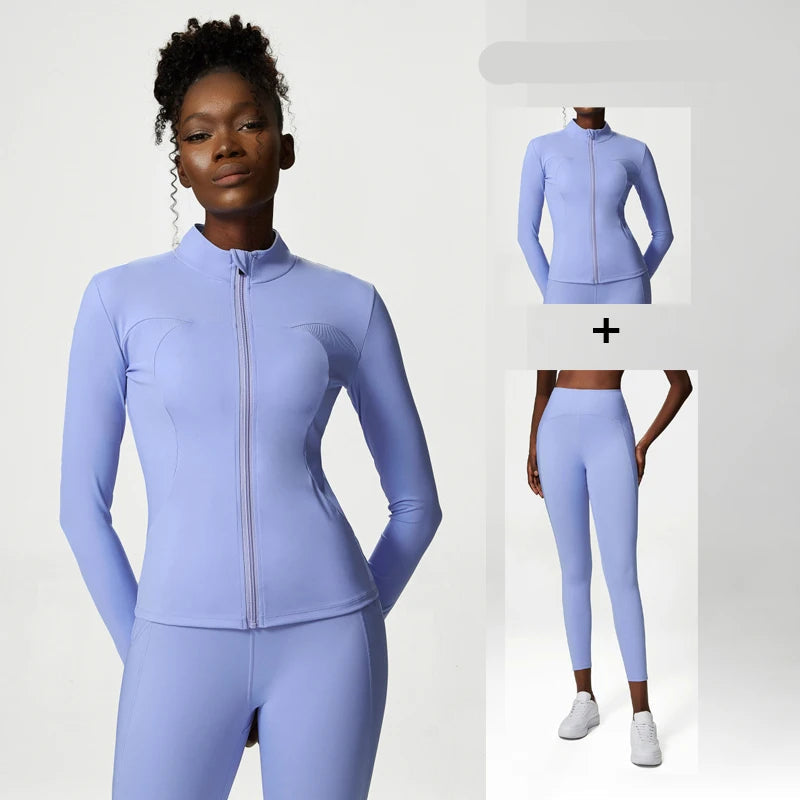 Conjunto Fitness Feminino 2 ou 3 Peças Fit Diamond – Top + Legging + Jaqueta Slim Fit