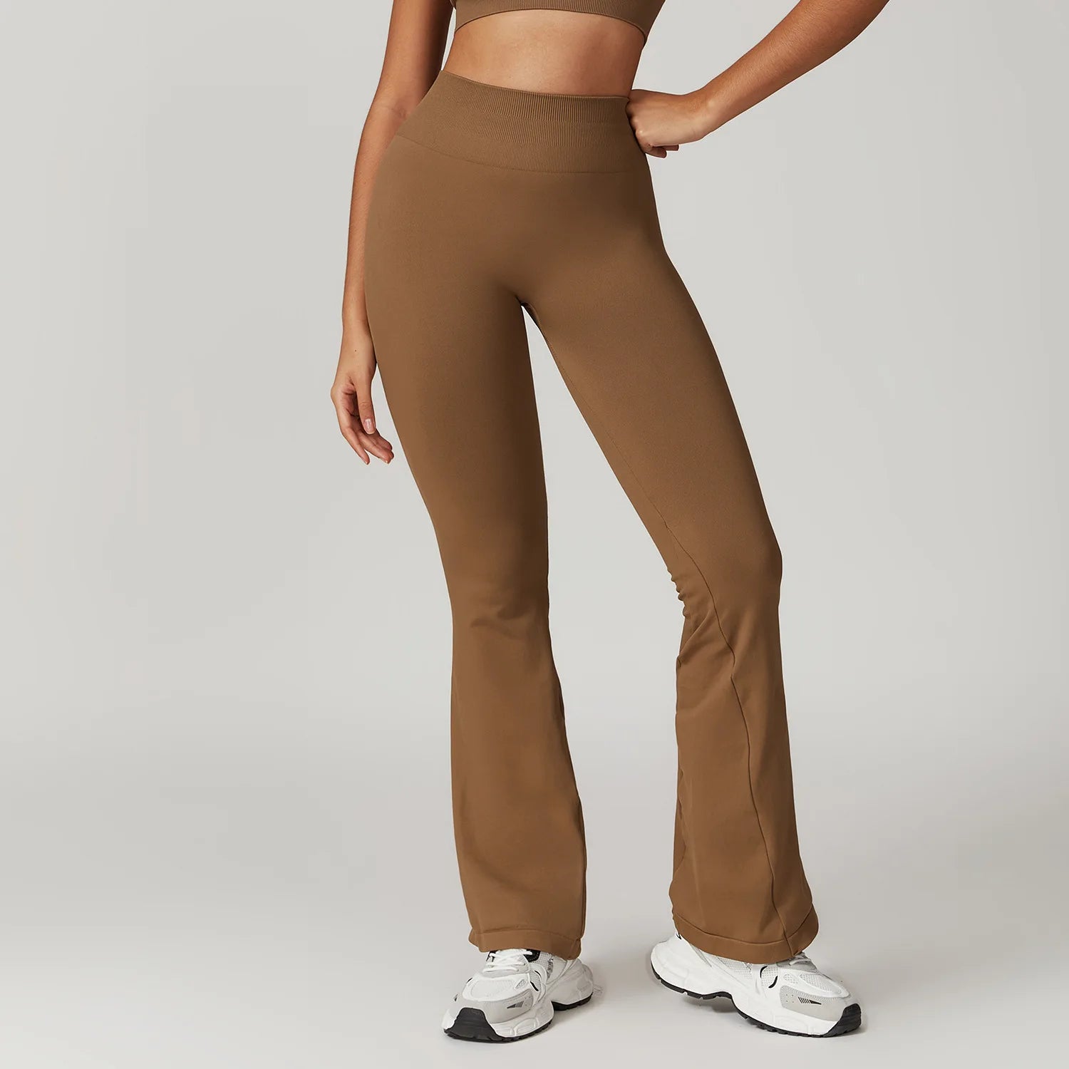 Calça Flare Feminina Sem Costura – Cintura Alta, Modelagem Confortável, Ideal para Yoga e Academia