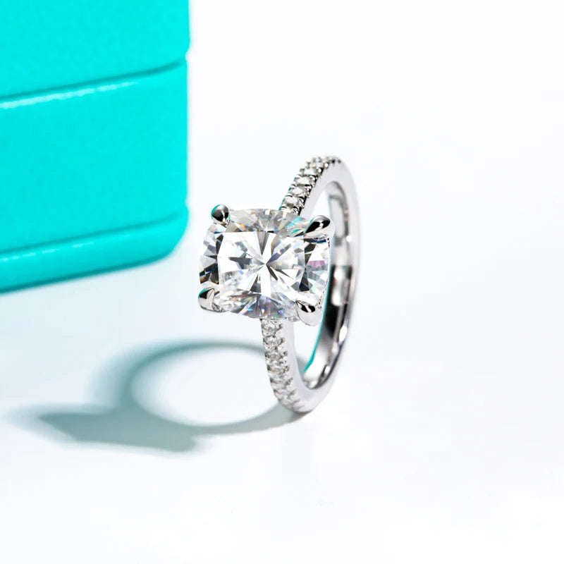 Anel de Noivado Moissanita Cushion Cut 5ct em Prata 925